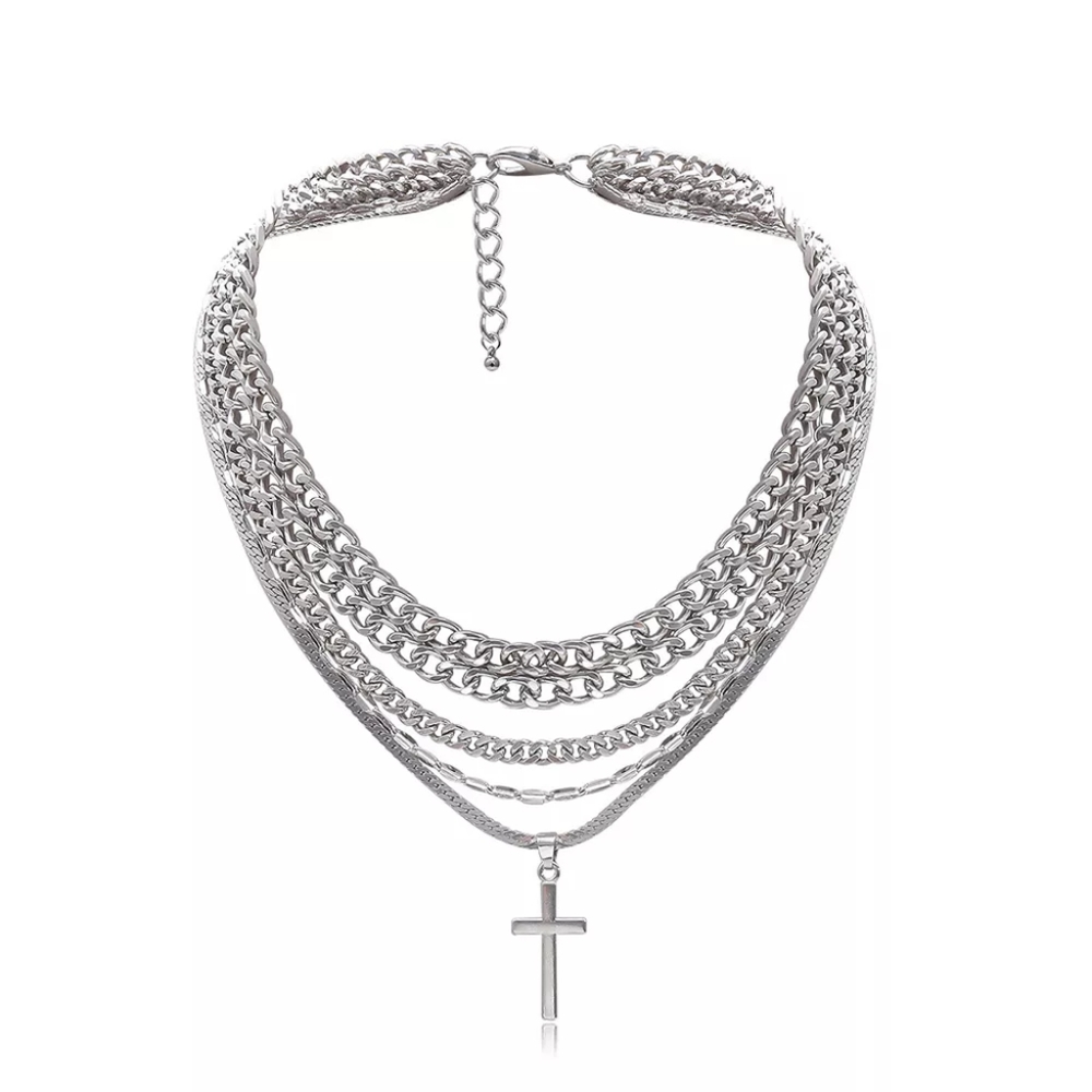 Silver Multilayer Cross Necklace - Picture 3 of 9